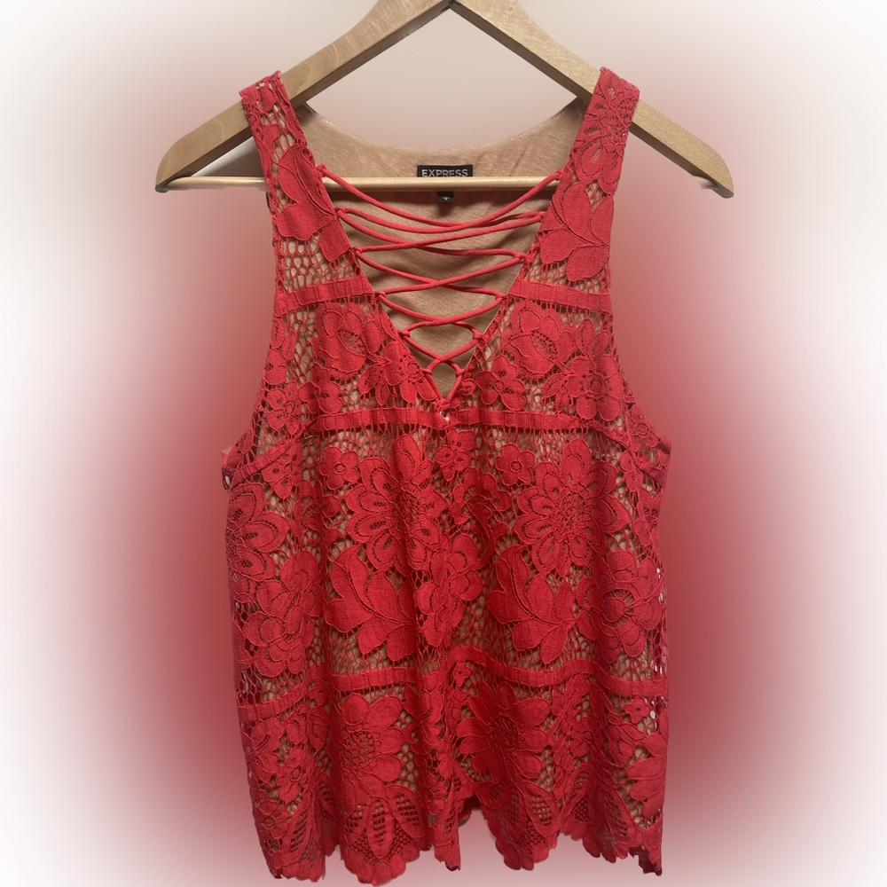 Express red, lace sleeveless top, size Medium